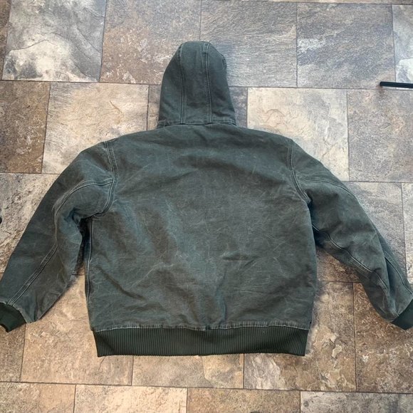 Vintage Green Carhartt Jacket Canvas Work Hoodie Forest Green - Picture 3 of 4
